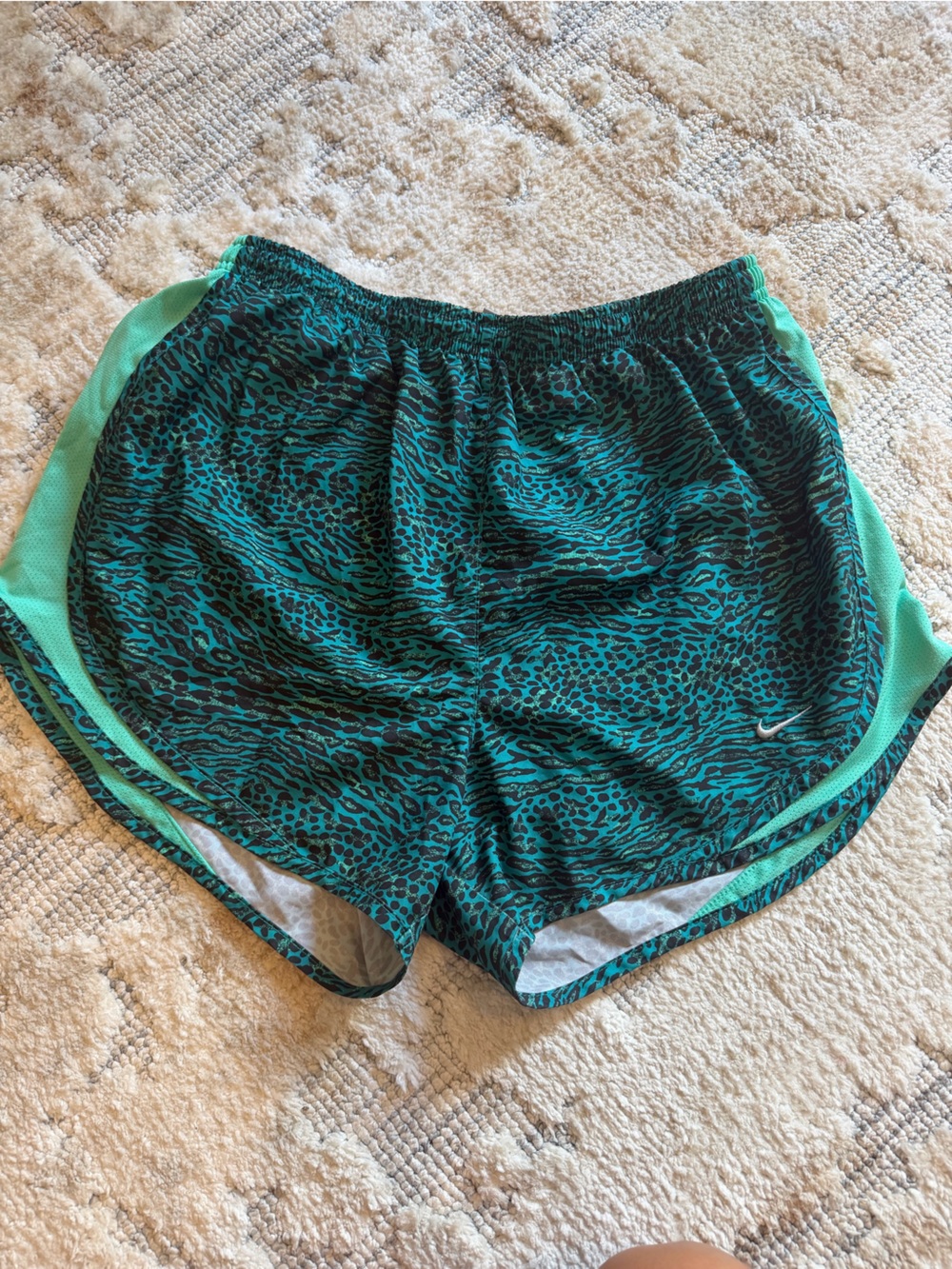 Nike Teal and Black Leopard-Print Running Shorts